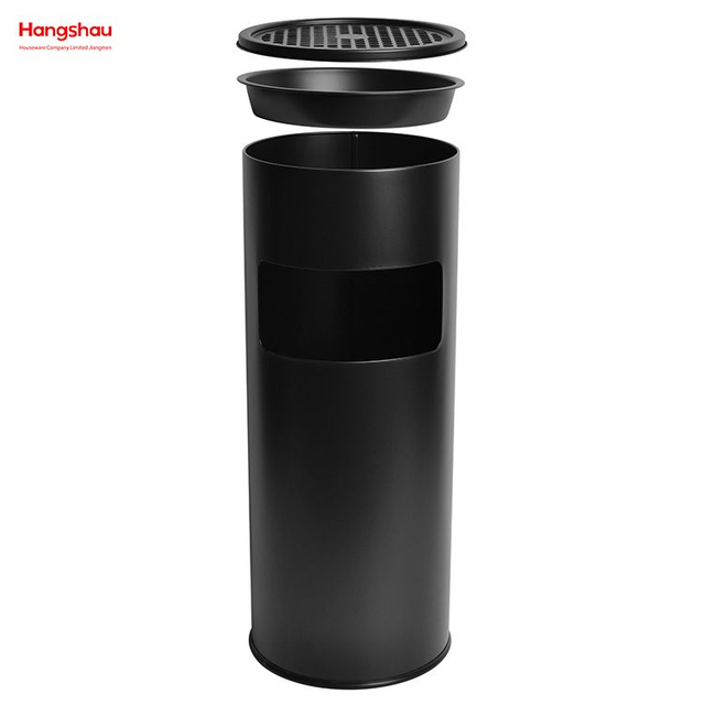 17L معدن مع منفضة سجائر في بهو الفندق، سلة المهملات، منطقة التدخين، سلة المهملات، منفضة سجائر مستديرة من الفولاذ المقاوم للصدأ، منافض السجائر في الأماكن العامة، صناديق النفايات