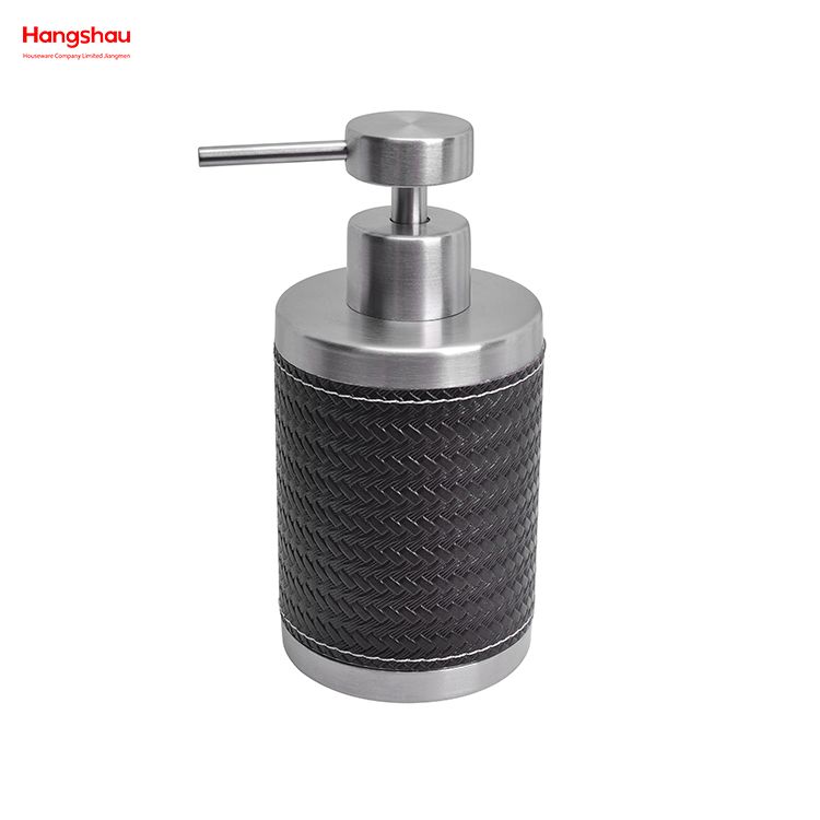 اكسسوارات الحمام الفاخرة الجلود الاصطناعية تزيين مجموعة الفولاذ المقاوم للصدأ كامل الحمام زجاجة محلول موزع مضخة رغوة زجاجة الصابون الجلود الاصطناعية 