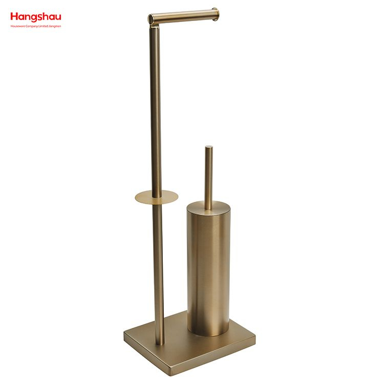 حامل فرشاة تواليت معدني مصقول ومضاد لبصمات الأصابع من البرونز الذهبي، حامل فرشاة تواليت من الفولاذ المقاوم للصدأ قائم بذاته وحامل ورق قائم 