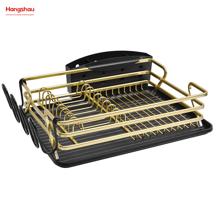 رف أطباق من سبائك الألومنيوم باللون الأسود الذهبي فوق المغسلة منظم لتجفيف المعادن وطبق بلاستيكي ورف للمطبخ وحامل أطباق ورف أطباق ورف أطباق وحامل أكواب 