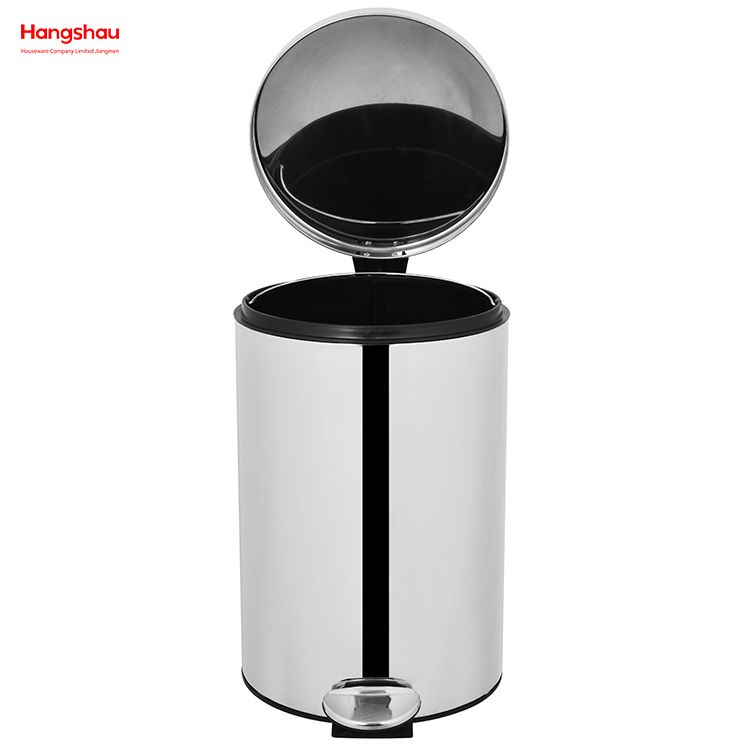المطبخ المنزلي الحمام 20L حاوية القمامة الفولاذ المقاوم للصدأ البولندية مع دواسة القدم شكل دائري مرآة تلميع سلة المهملات