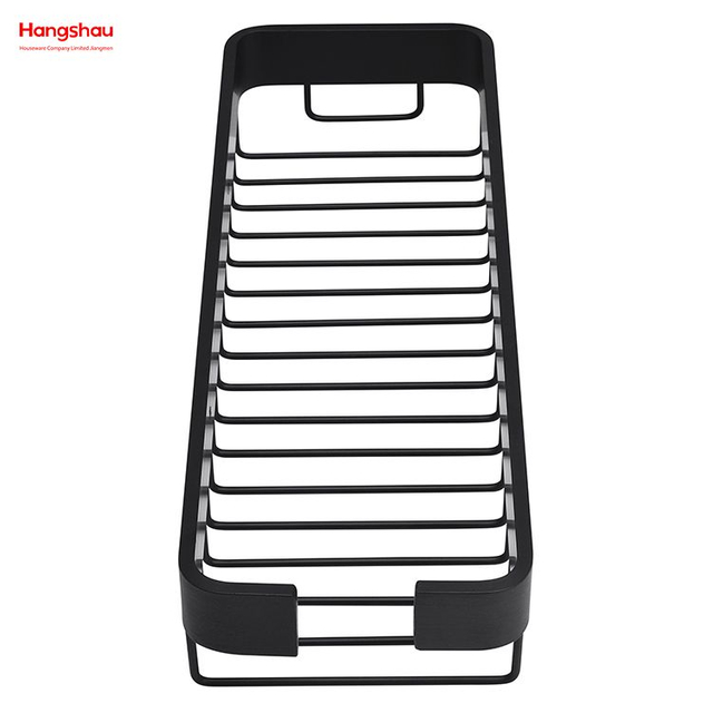 رف زاوية للحمام من الألومنيوم على شكل مستطيل أسود مع علبة دش معدنية رف تخزين الحمام رف جدار رف مثبت على الحائط