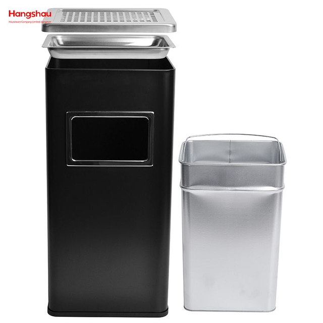 30L منطقة التدخين سلة المهملات يمكن مستطيل الجملة مربع منفضة سجائر مزبلة مع منفضة سجائر في بهو الفندق الفولاذ المقاوم للصدأ سلة المهملات منافض السجائر في الأماكن العامة صناديق النفايات 