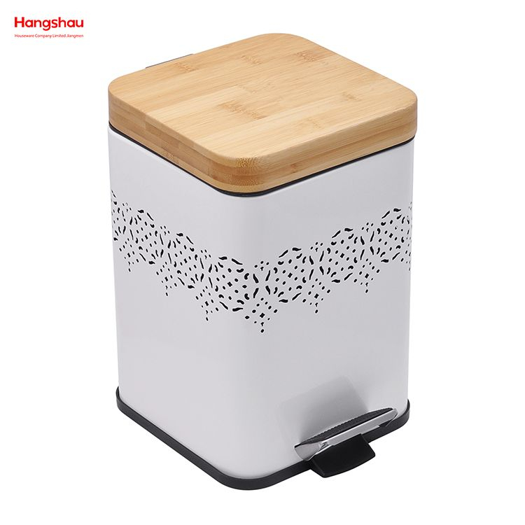 5L غطاء من الخيزران مربع المنزلية دواسة سلة المهملات صناديق الغبار الخيزران لسلة المهملات في الأماكن المغلقة سلة المهملات الحمام سلة المهملات المعدنية نمط مزبلة علبة القمامة مسحوق الطلاء