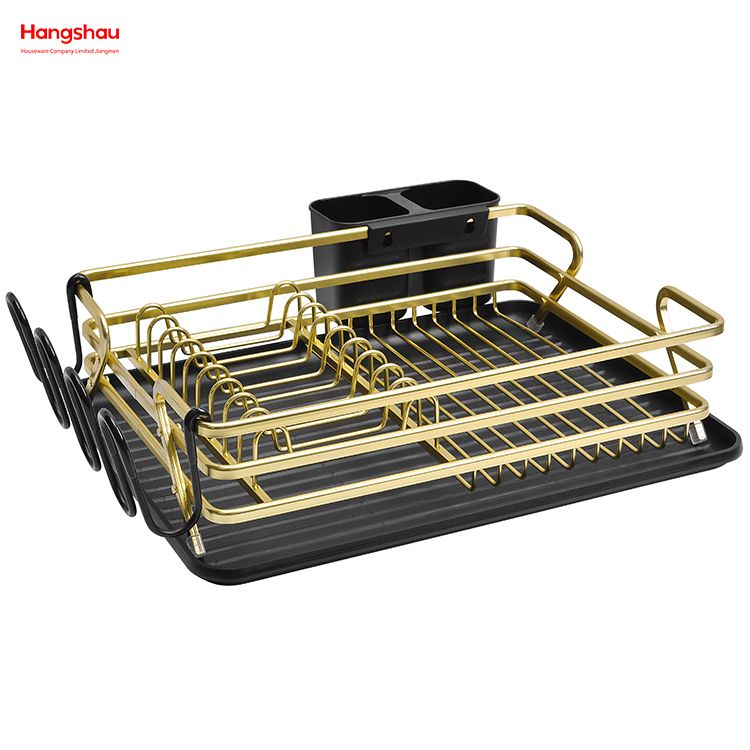 رف أطباق من سبائك الألومنيوم باللون الأسود الذهبي فوق المغسلة منظم لتجفيف المعادن وطبق بلاستيكي ورف للمطبخ وحامل أطباق ورف أطباق ورف أطباق وحامل أكواب 