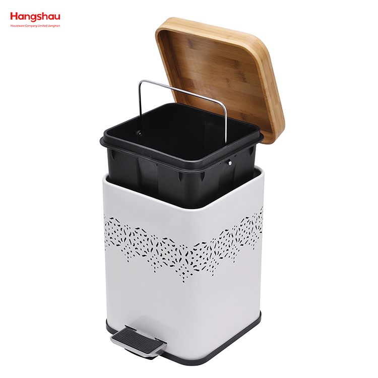 5L غطاء من الخيزران مربع المنزلية دواسة سلة المهملات صناديق الغبار الخيزران لسلة المهملات في الأماكن المغلقة سلة المهملات الحمام سلة المهملات المعدنية نمط مزبلة علبة القمامة مسحوق الطلاء