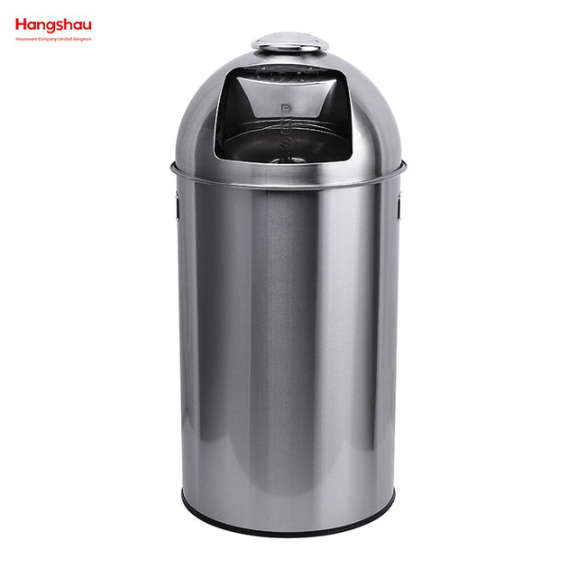 سلة مهملات كافتيريا قابلة للقفل من الفولاذ المقاوم للصدأ بسعة 50 لترًا في الهواء الطلق (مع دلو داخلي) مع فتحة دفع، سلة المهملات التجارية، شارع المجتمع على جانب الطريق