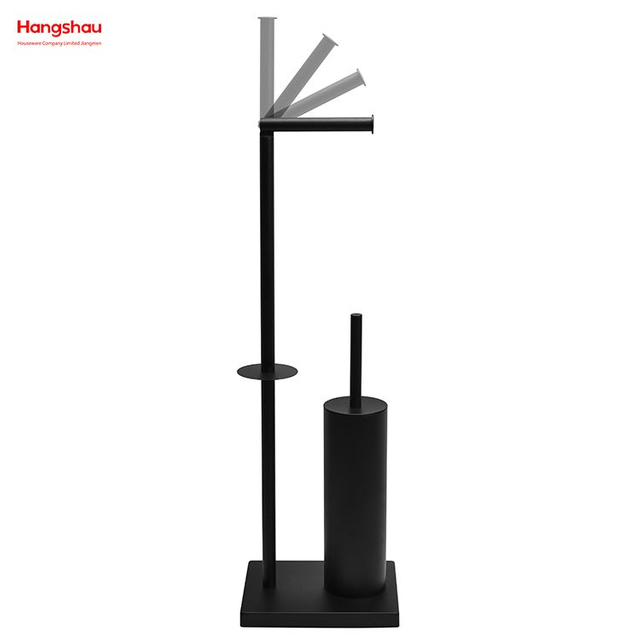 حامل فرشاة المرحاض المعدني المطلي بمسحوق أسود وحامل الورق مع رف المناشف وإكسسوارات تنظيف الحمام