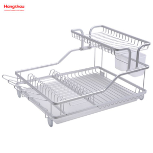 حامل ذو سطح مزدوج رف الأطباق أدوات المطبخ تخزين سبائك الألومنيوم معدن تجفيف طبق صينية رف المنظم