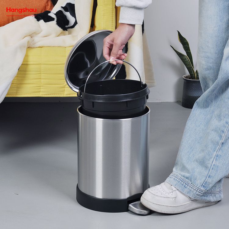 Durabl5L الفولاذ المقاوم للصدأ درع نمط شقة دواسة القدم حاوية القمامة سلة المهملات المعدنية مع وعاء لينة إغلاق غطاء بصمة واقية