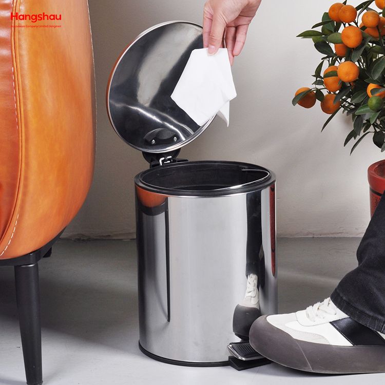 5L الحمام المطبخ فندق مكتب الفولاذ المقاوم للصدأ سلة المهملات شكل دائري صناديق النفايات دواسة