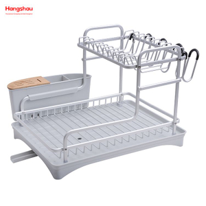 منظم ذو سطح مزدوج حامل طبق رف أدوات المطبخ تخزين سبائك الألومنيوم معدن تجفيف طبق صينية الرف 