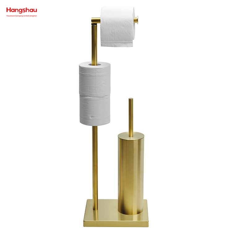 حامل فرشاة تواليت معدني مطلي بالذهب ومضاد لبصمات الأصابع، حامل فرشاة تواليت من الفولاذ المقاوم للصدأ قائم بذاته، وحامل ورق قائم 