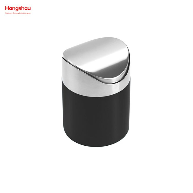 سلة نفايات معدنية على سطح الطاولة مع غطاء دفع مزبلة سطح المكتب على شكل دائري