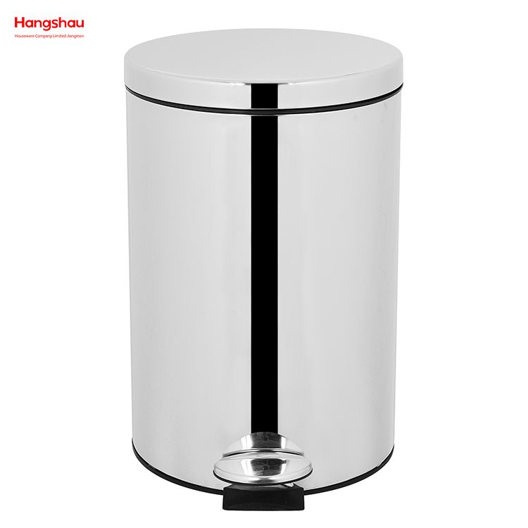 المطبخ المنزلي الحمام 20L حاوية القمامة الفولاذ المقاوم للصدأ البولندية مع دواسة القدم شكل دائري مرآة تلميع سلة المهملات