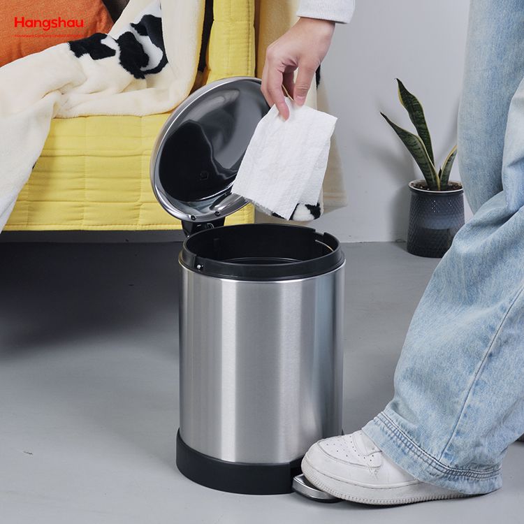 Durabl5L الفولاذ المقاوم للصدأ درع نمط شقة دواسة القدم حاوية القمامة سلة المهملات المعدنية مع وعاء لينة إغلاق غطاء بصمة واقية