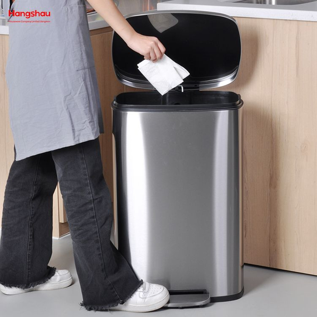 صندوق قمامة تجاري مستطيل سعة 50 لتر للفندق، حاوية قمامة للتسوق، صندوق قمامة من الفولاذ المقاوم للصدأ