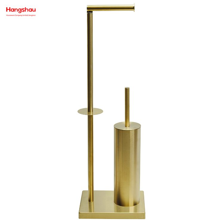 حامل فرشاة تواليت معدني مطلي بالذهب ومضاد لبصمات الأصابع، حامل فرشاة تواليت من الفولاذ المقاوم للصدأ قائم بذاته، وحامل ورق قائم 