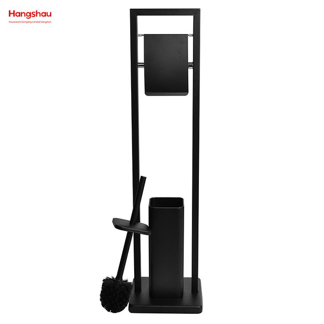 حامل فرشاة المرحاض المعدني المطلي بمسحوق أسود، حامل فرشاة المرحاض المعدني القائم بذاته من الفولاذ المقاوم للصدأ وحامل الورق