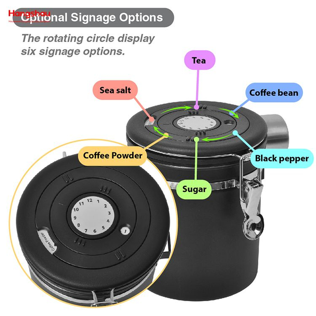 علبة تخزين الطعام الجاف، حاوية صندوقية محكمة الغلق لتخزين الطعام، علبة قهوة محكمة الغلق من الفولاذ المقاوم للصدأ، علبة قهوة سوداء