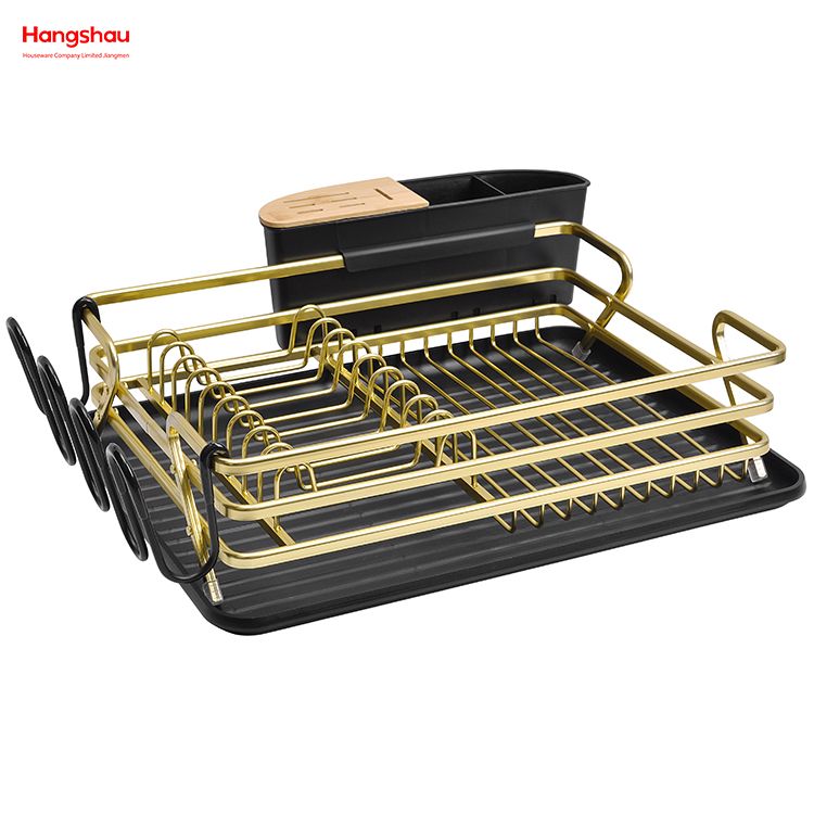 رف أطباق من سبائك الألومنيوم باللون الأسود الذهبي فوق المغسلة منظم لتجفيف المعادن وطبق بلاستيكي ورف للمطبخ وحامل أطباق ورف أطباق ورف أطباق وحامل أكواب 