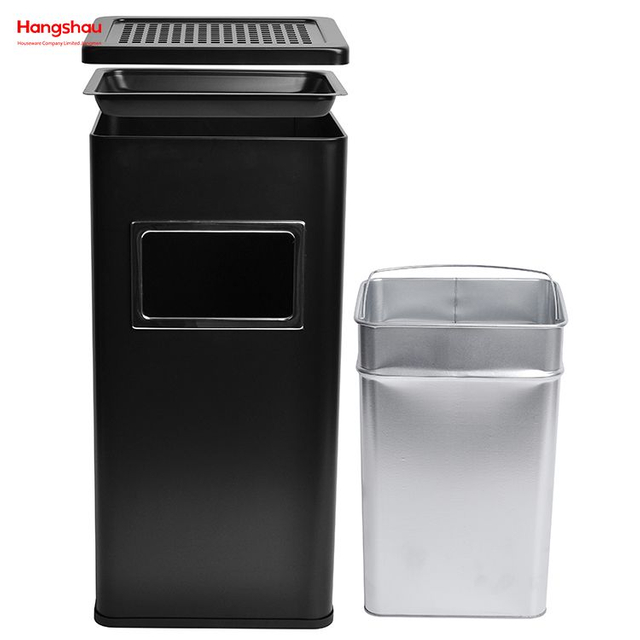 منافض السجائر 30 لتر في الأماكن العامة صناديق النفايات التدخين الفولاذ المقاوم للصدأ سلة المهملات سلة المهملات منطقة مستطيلة الجملة مربع منفضة سجائر مزبلة مع منفضة سجائر في بهو الفندق 