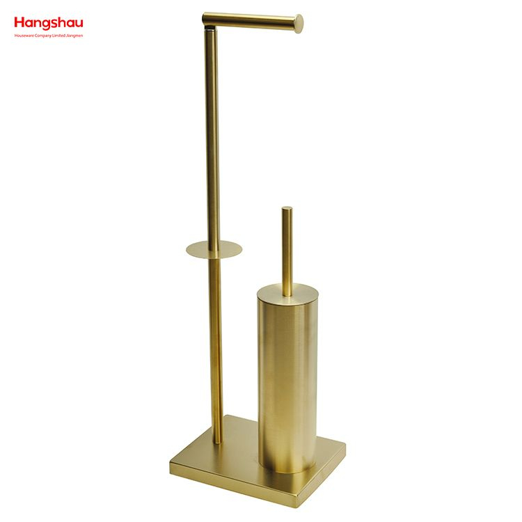 حامل فرشاة تواليت معدني مطلي بالذهب ومضاد لبصمات الأصابع، حامل فرشاة تواليت من الفولاذ المقاوم للصدأ قائم بذاته، وحامل ورق قائم 