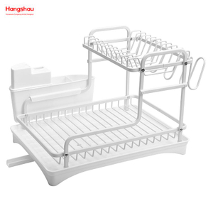 الأبيض أواني المطبخ تخزين سبائك الألومنيوم معدن تجفيف طبق صينية رف المنظم الطابق المزدوج حامل طبق الرف 