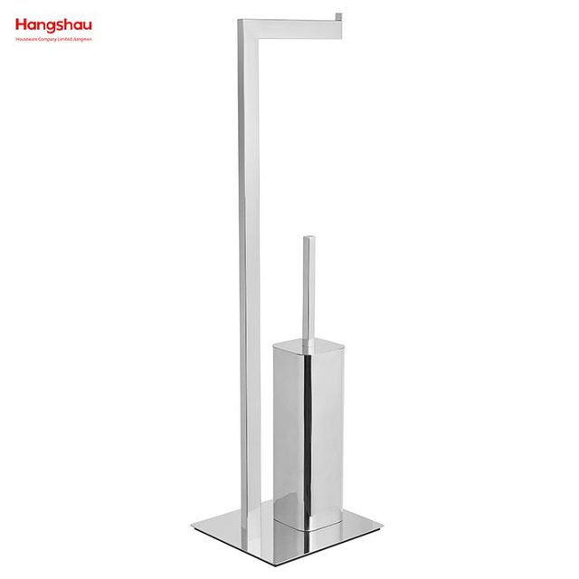 حامل فرشاة المرحاض المعدني القائم بمرآة فاخرة، أنبوب مربع قائم بذاته، فرشاة المرحاض المصنوعة من الفولاذ المقاوم للصدأ وحامل الورق
