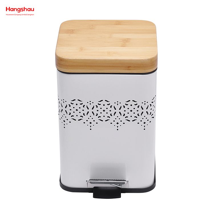 5L غطاء من الخيزران مربع المنزلية دواسة سلة المهملات صناديق الغبار الخيزران لسلة المهملات في الأماكن المغلقة سلة المهملات الحمام سلة المهملات المعدنية نمط مزبلة علبة القمامة مسحوق الطلاء