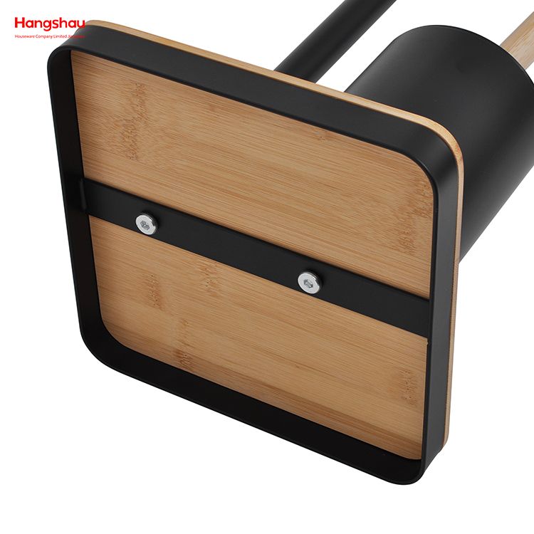 حامل فرشاة المرحاض المعدني بقاعدة من الخيزران مع حامل مناديل وصينية، تصميم أسود قائم بذاته يناسب الهاتف