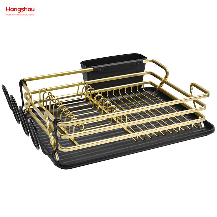 رف أطباق من سبائك الألومنيوم باللون الأسود الذهبي فوق المغسلة منظم لتجفيف المعادن وطبق بلاستيكي ورف للمطبخ وحامل أطباق ورف أطباق ورف أطباق وحامل أكواب 